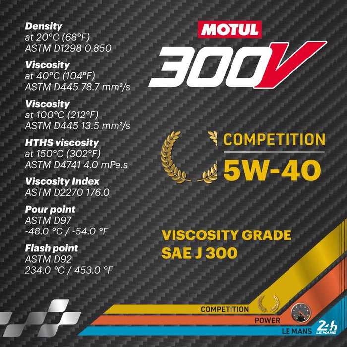 Motul 300V Competition 5W40 Ester Core Technology Car Racing Oil 100% Synthetic Racing Motor Oil, 2L (2.1 qt.)