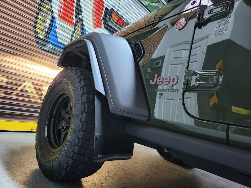 Rally Armor 19-24 Jeep JT Gladiator (Mojave/Rubicon) Black Mud Flap w/Army Green Logo