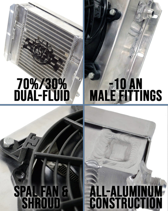 CSF Dual Fluid Bar & Plate HD Oil Cooler w/9in SPAL Fan (1/3 & 2/3 Partition) - 13.8in L x 10in H