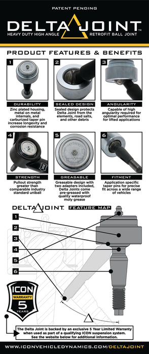 ICON 2005+ Toyota Tacoma/2007+ Toyota Tundra Non-ICON UCA 1in Retrofit Delta Joint Kit